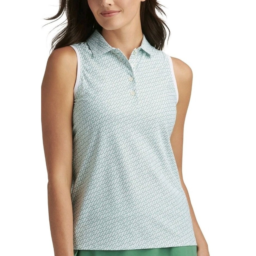 Peter Millar Women L Stepped Club Banded Sport Mesh‎ Sleeveless Button Golf Polo
